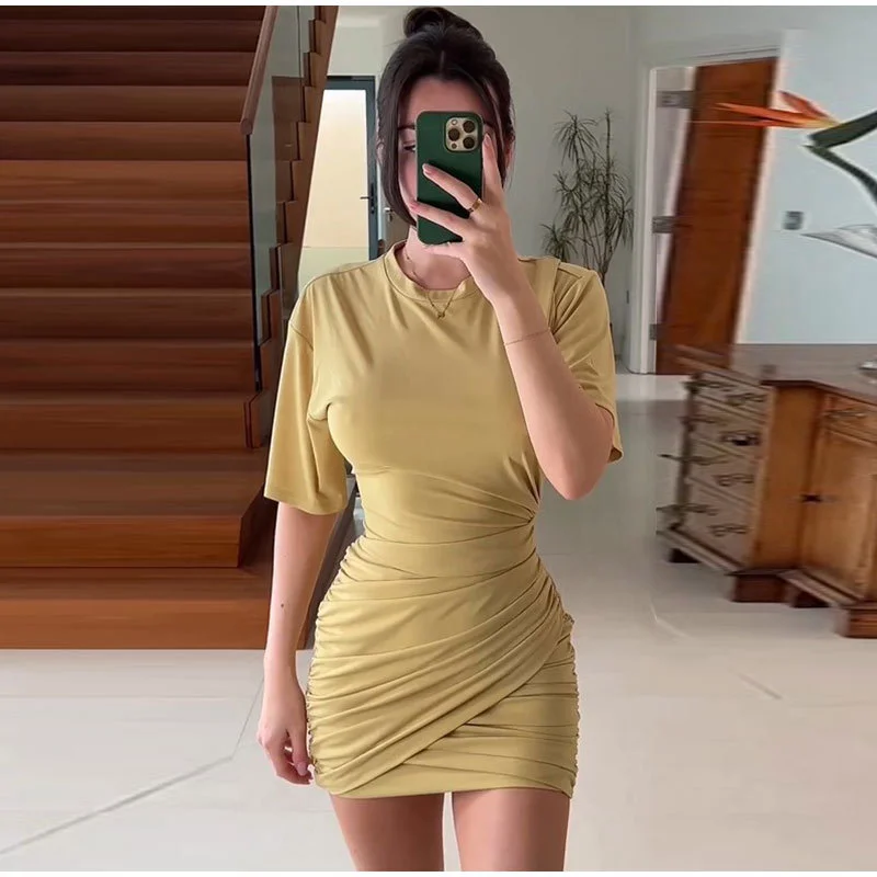 

2023 European and American explosive knitted slim T-shirt short skirt