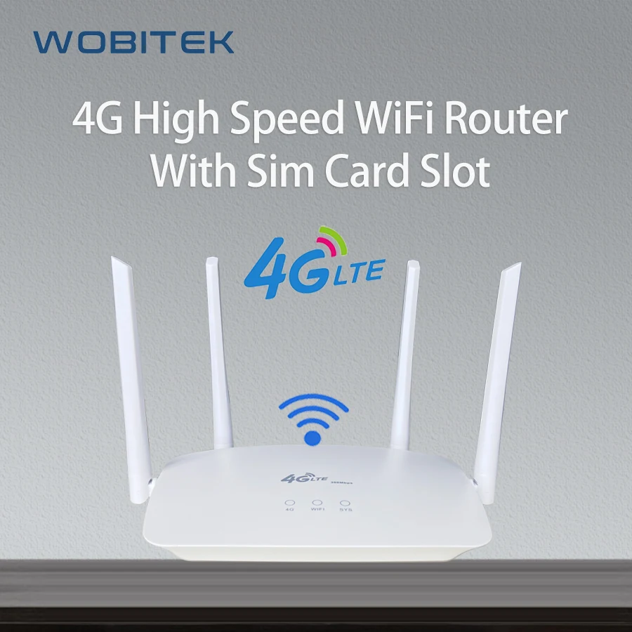 WOBITEK 4G LTE WiFi Internet Router with Sim Card Slot CPE Unlocked Wireless 300Mbps External Antenna LAN Port Hotspot For IPC