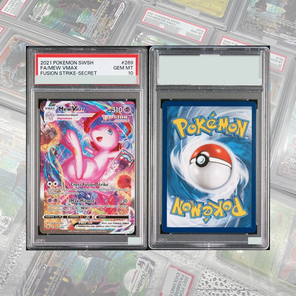 Фото DIY Proxy PTCG оцененная коллекционная карта Mew Vmax Secret Sword & Shield Fusion Strike 269/264 английский драгоценный камень MT10 голографическая этикетка подарок №2