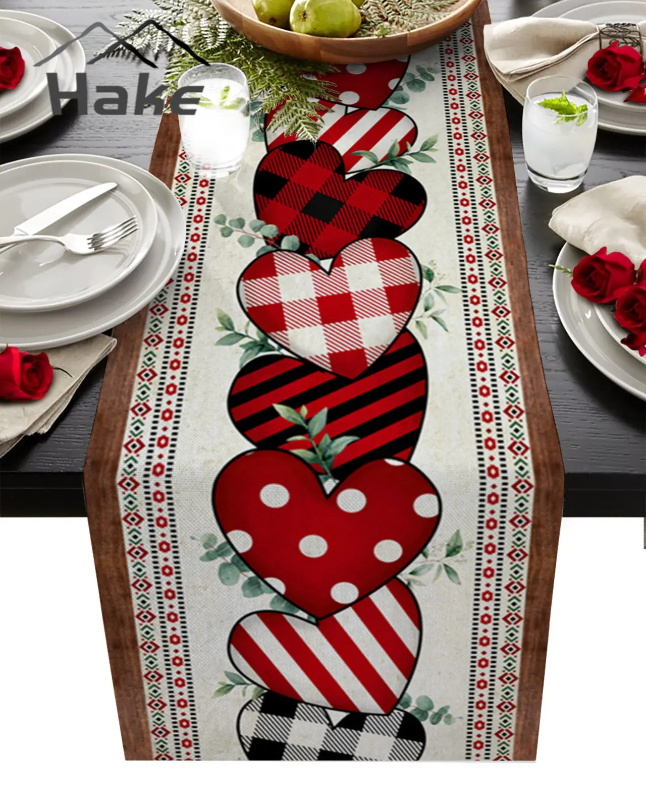 

Eucalyptus Heart On Valentine'S Day Table Runner Wedding Table Decor Tablecloth Holiday Dining Decor Cotton Linen Table Runner