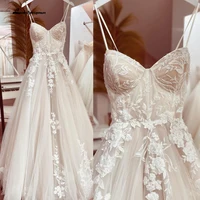 Princess Lace Wedding Dress Bridal Robe 2022 Vestido Spaghetti Straps Chapel Train Champagne Tulle Wedding Gown Lakshmigown