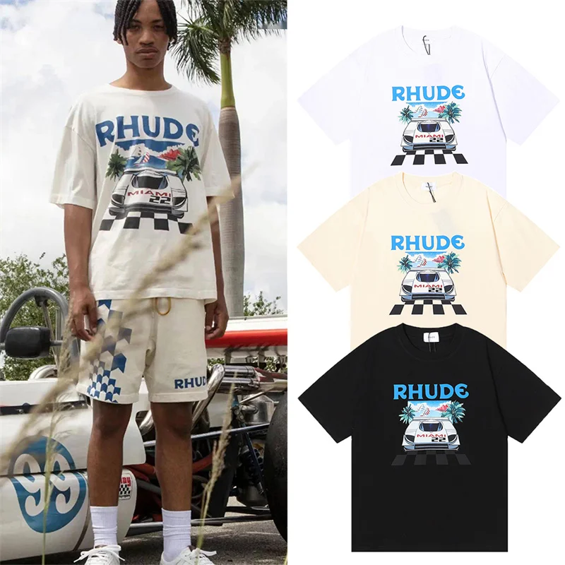 

Rhude T-Shirt Summer 1:1 Best Quality 100% Cotton Printed Pattern Casual Loose Men's And Women's Rhude Short Sleeve T-Shirt
