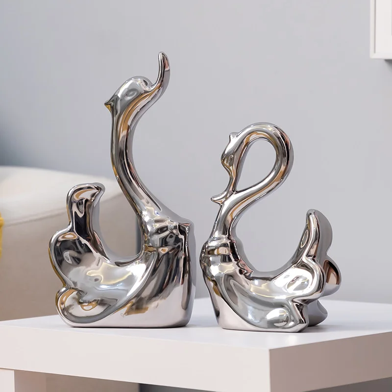 

Home Decore Ceramic Handicraft Animal Statue Creative Golden Ornament Living Room Desk Decor Accessories Silver Blessing Gift