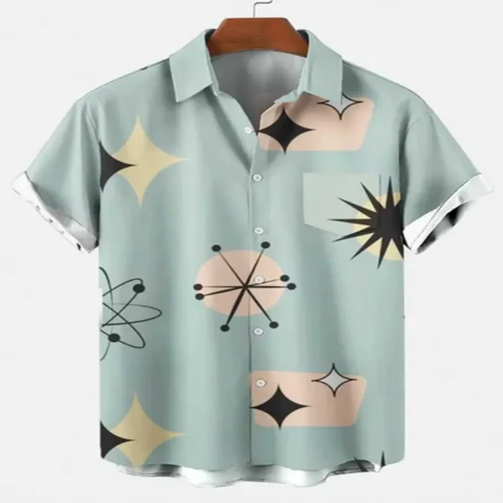 

Hawaiian 3D oil painting geometric printing short sleeved top for men's fashionable clothing summer beach vacation casual shirt
