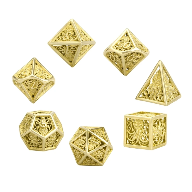 

7 Pcs Metal Dices Hollow Dices Set-Polyhedron-Dice Punk Style-Dice Durable Brass-Dice Board Game Acessories Gift for Men