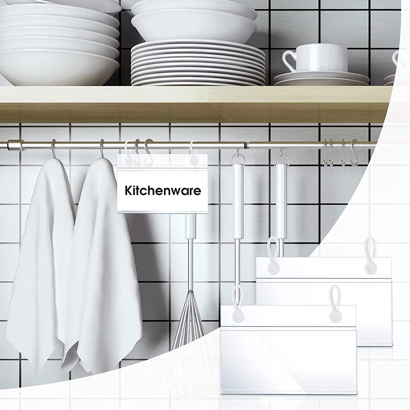 60 шт. пластиковых держателей ярлыков для корзины с ценником, полочкой из проволоки и зажимом, с защелкой и бумажными вставками.