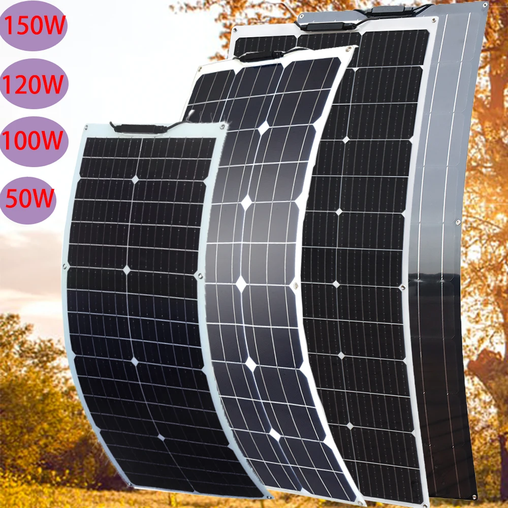 XINPUGUANG 150W 120W 100W 50W Flexible Solar Panel 18v charge 12V battery charger system for motor home camper balcony