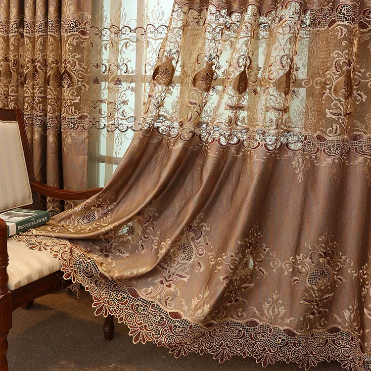 

Curtains for Living Room Dining Bedroom Luxury European-style Finished Product Golden Luxury Villa Water Soluble Embroidery