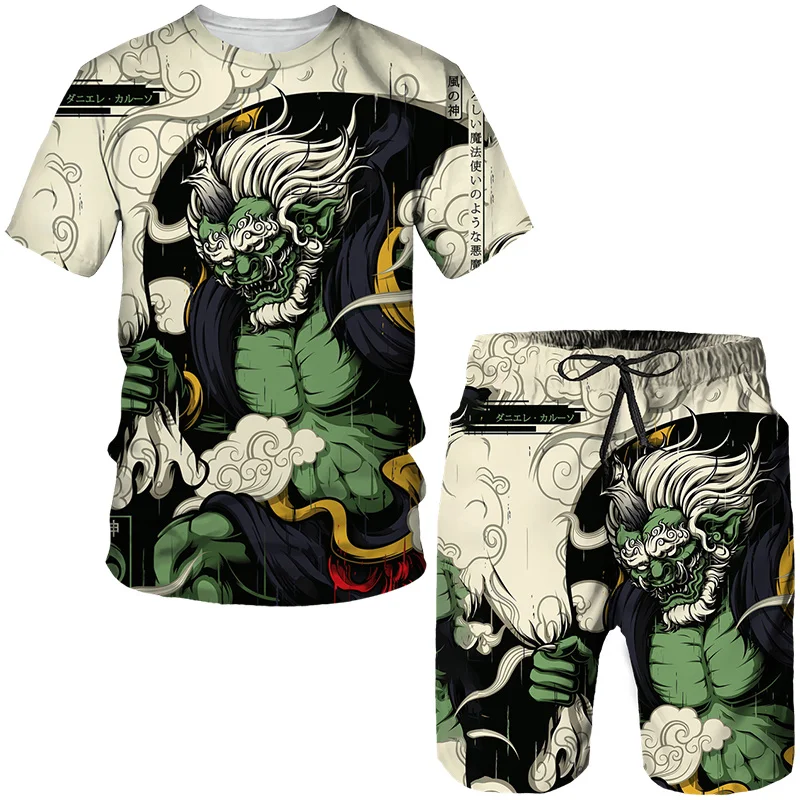 Vintage Oriental Dragon God 3D Print Men's Tees/Shorts/Sets Japanese Samurai Tattoo Outfit Fashion Male Streetwear Clothing Suit