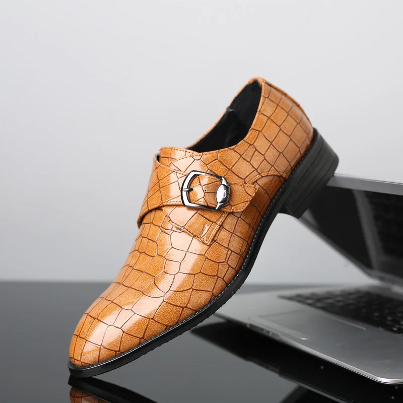 

Fashion Monk Strap Leather Shoes Men British Style Buckle Loafer Casual Business Formal Shoes for Party Club