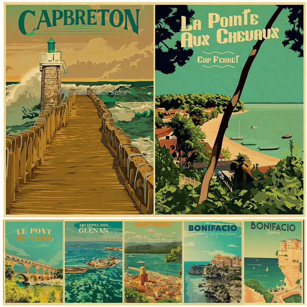 

Vintage Colorful France Travel Posters Kraft Painting Tourist City Wall Art Living Room Decoration Home Decor