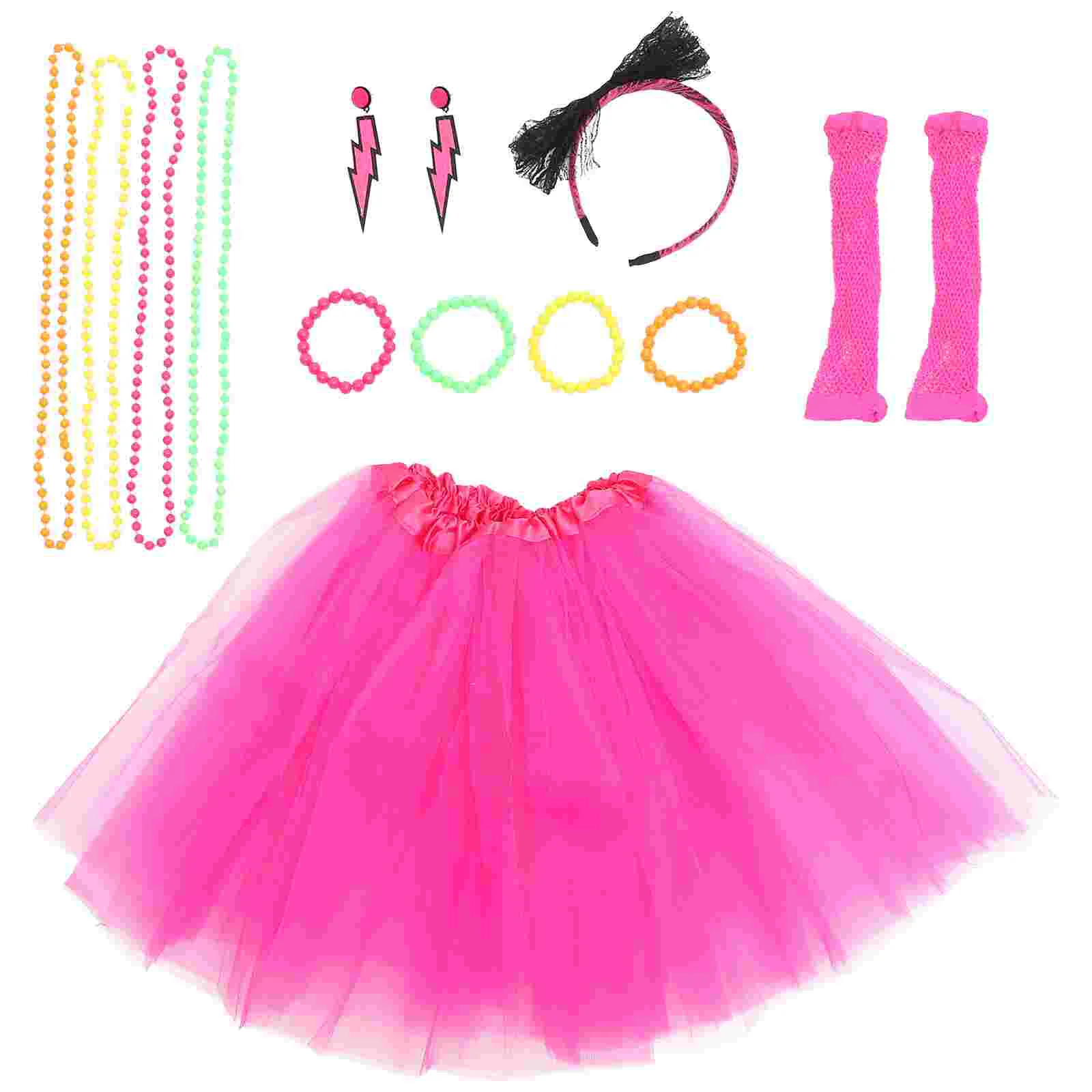 

80s Tutu Skirt Cosplay Gloves Hairband Props Decorative Necklace Halloween Party Mesh Novel Bracelet Accessory