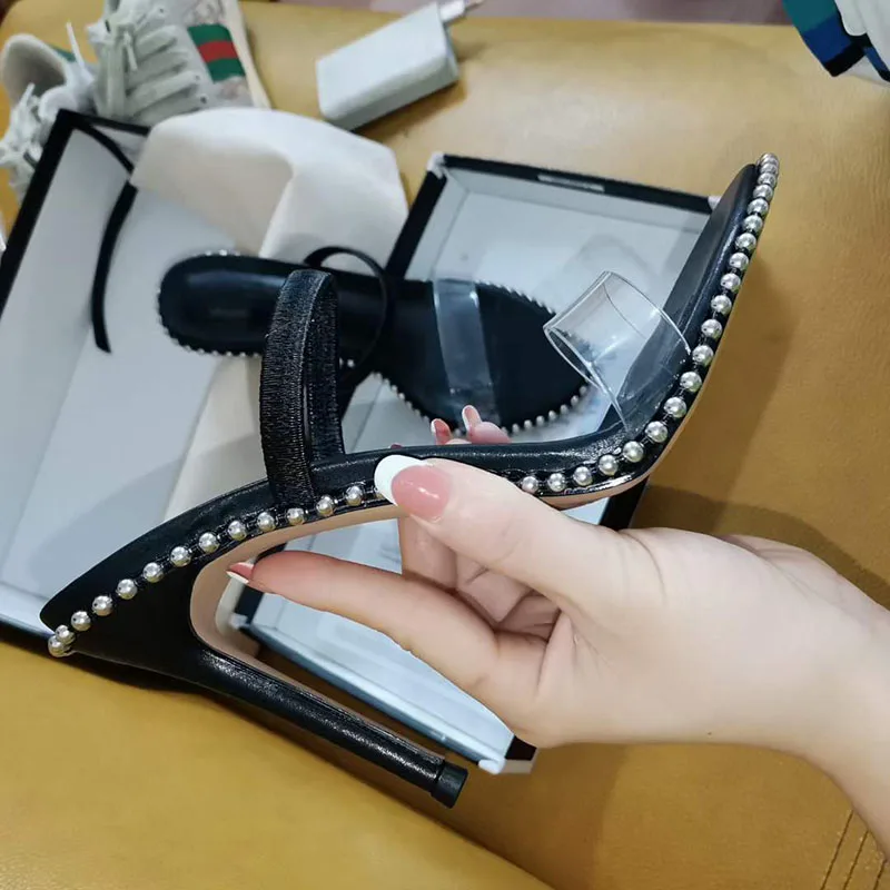 

Transparent Fairy Sandals Sexy Stiletto Girls High Heels Net Red Fashion Beaded Women's Summer Wear