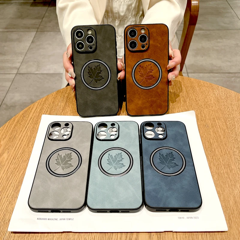 Кожаный чехол в стиле ретро с кленовым листом для iPhone 16 15 14 13 12 11 Pro Max Plus iPhone15 iPhone14