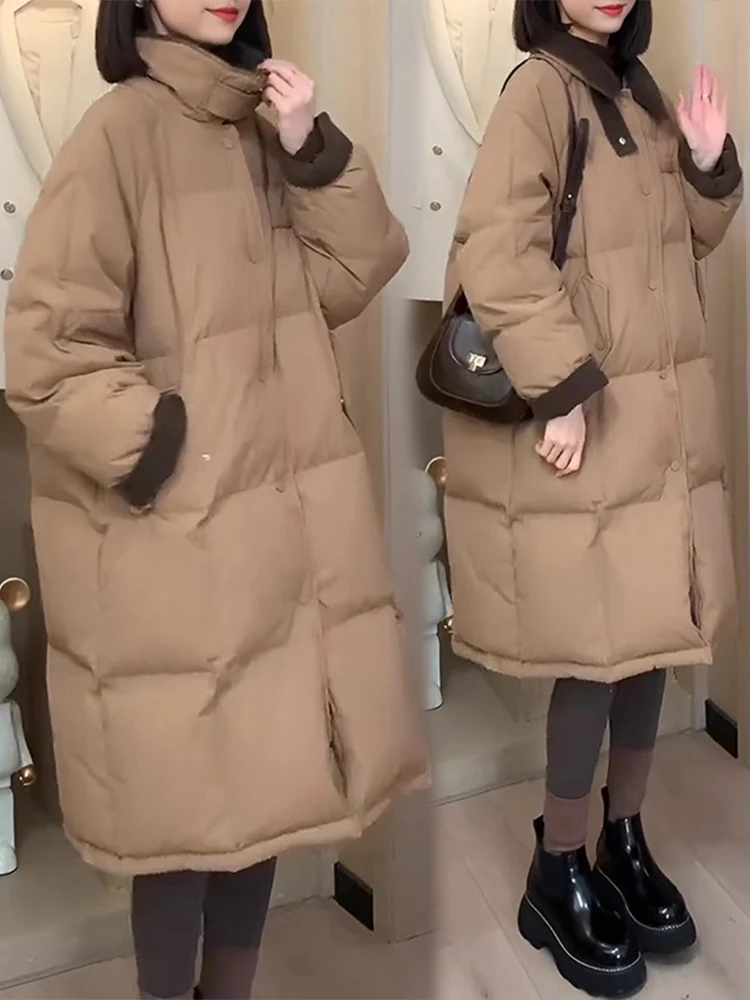 Женское пуховое пальто средней длины на хлопковой подкладке новинка зимы 2024