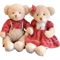 new 45cm 2pcsset couple teddy bear plush toys kawaii stuffed doll with plaid clothe best birthday gift christmas for boy girls