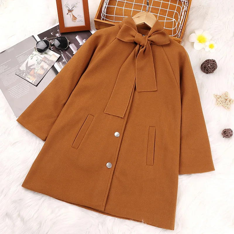 

Girls Woolen Coat Jacket Outwear 2022 Brown Plus Thicken Spring Autumn Cotton Overcoat Comfortable Teenagers Tops Children's Clo