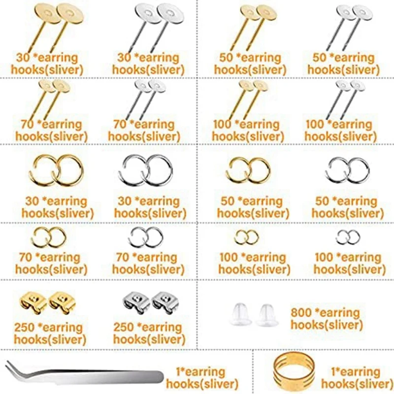 Набор для изготовления сережек принадлежности застежки и колечки бижутерии 2303