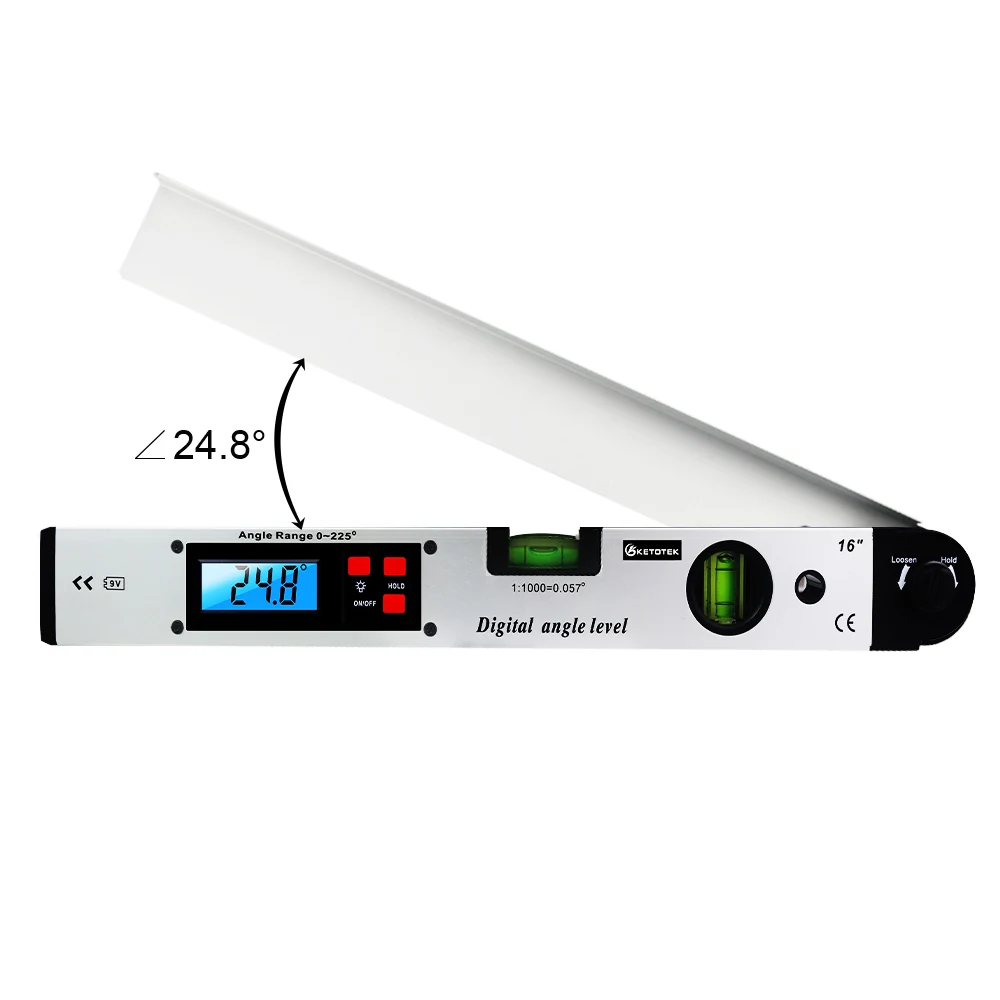 

0-225 Degree Electronic Protractor Digital Angle Finder Meter Level Measuring Gauge 400mm 16'' Inclinometer Ruler