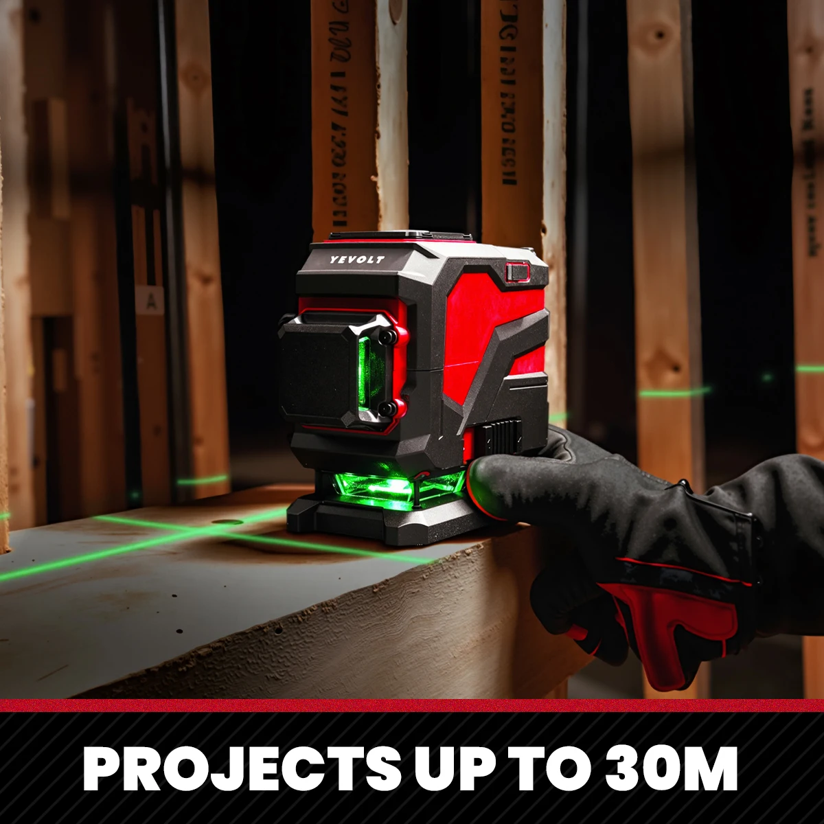 Зеленый лазерный уровень YEVOLT 3 листа 12 линий самовыравнивающийся 360 3D