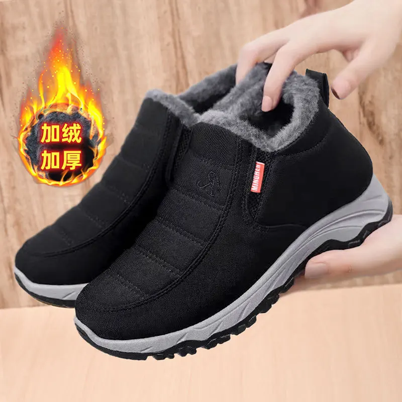 Men's Winter Cotton Shoes Plus Velvet Warm Anti Skid Sneakers Comfortable Wear-resistant Breathable Outdoor Sneakers Size 39-44