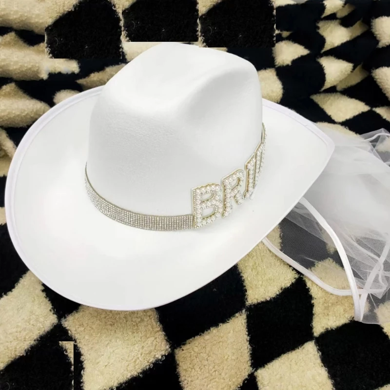 

Cowgirl Hat for Brides Elegant JazzHat Bride Cowboy Hat Women Party Accessory