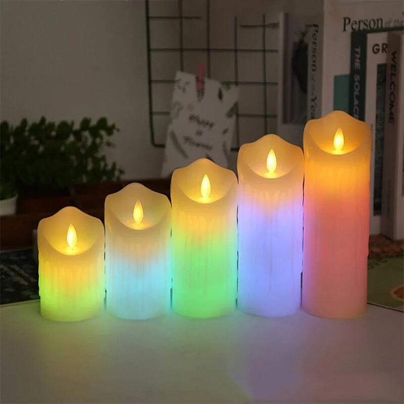 Фото USB перезаряжаемая колонна RGB свеча парафин воск танцевальный фитиль с/18 клавишами многоцветный пульт дистанционного управления украшение стола для домашней вечеринки №1