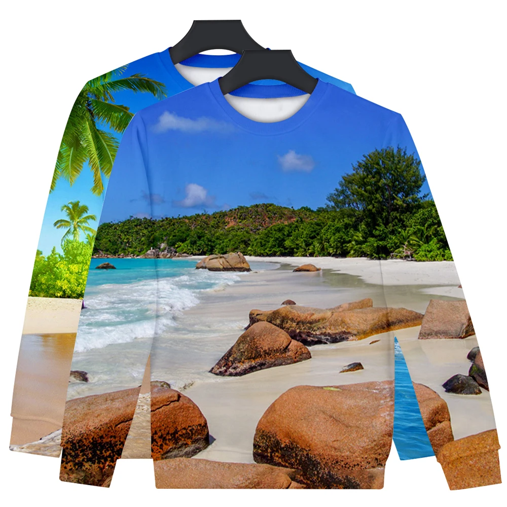 

Свитшот мужской из полиэстера, пуловер, спортивная одежда с длинным рукавом, круглый вырез, Повседневная пляжная одежда на осень