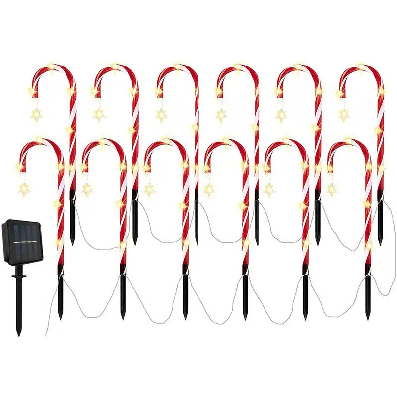 

Canes Outdoor Decorations Christmas Pathway Marker 8 Modes Lights Solar Cane Christmas Lights Holiday Garden Decorations