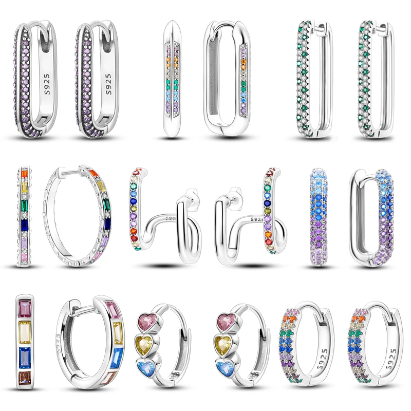

Sparkling 925 Sterling Silver Turquoise Zircon CZ Stud Earrings For Women Colorful Crystal Pave Circle Piercing Ear Studs Jewe