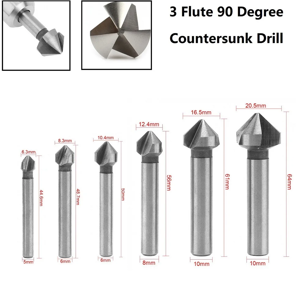 

3 Flute Countersink Drill Bits 90 Degree Chamfering Tools Chamfer Cutter 6.3-20.5mm Chamfering Cutter Wood Metal Holes Drilling