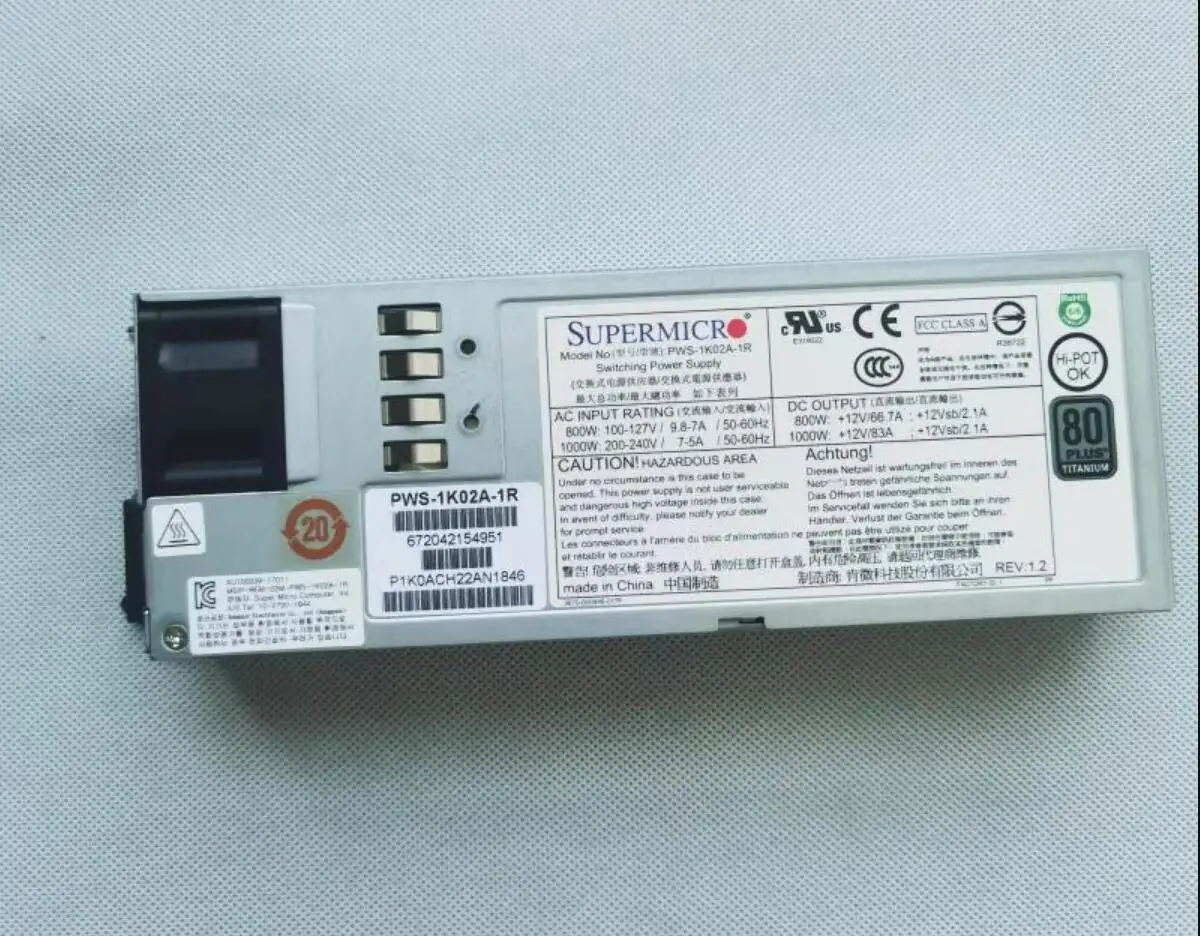 

Блок питания для Supermicro PWS-1K02A-1R 1U 1000W Ultra X10DRU 1U 2U 80 + Platinum Hot Swap