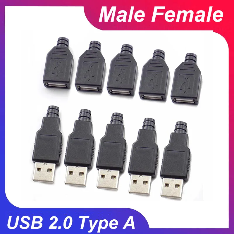 

Разъем USB 2.0 типа A, штекер, гнездо USB, 4-контактный разъем с черной пластиковой крышкой типа A для комплектов «сделай сам»