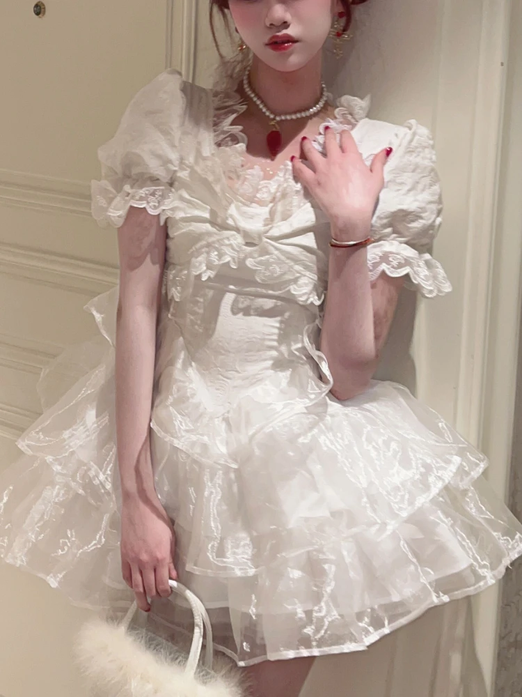 

White Japanese Kawaii Lolita Dress Women Korean Party Mini Dress Y2k Sumemr 2022 Casual Princess Vintage Elegant Fairy Dress New