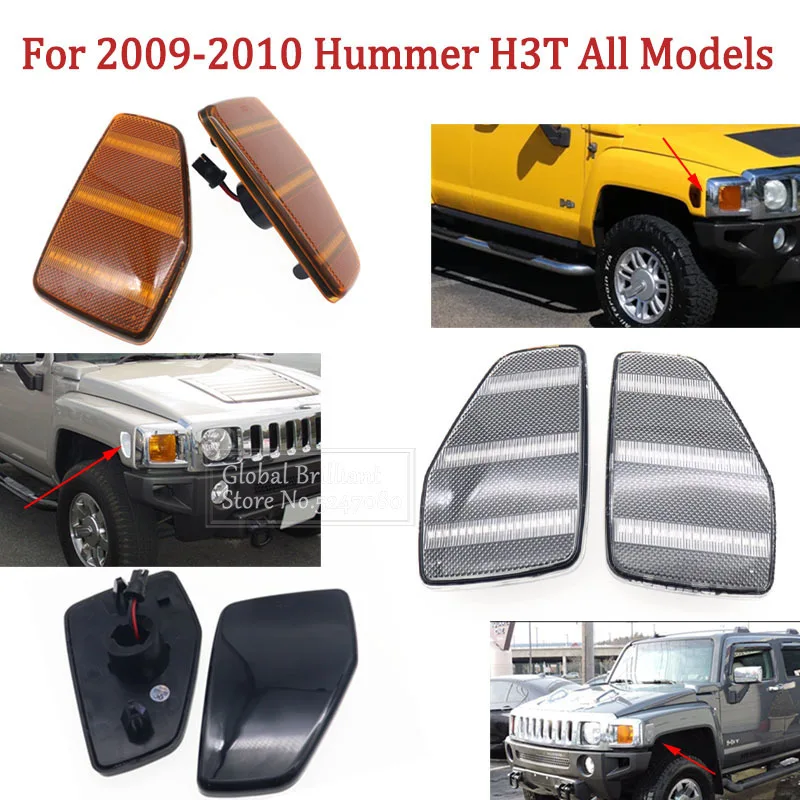 

2pcs Smoked Dynamic LED Front Fender Side Marker Tail Turn Signal Lights Waterproof For Hummer H3 2005/2006-2010 H3T 2009-2010