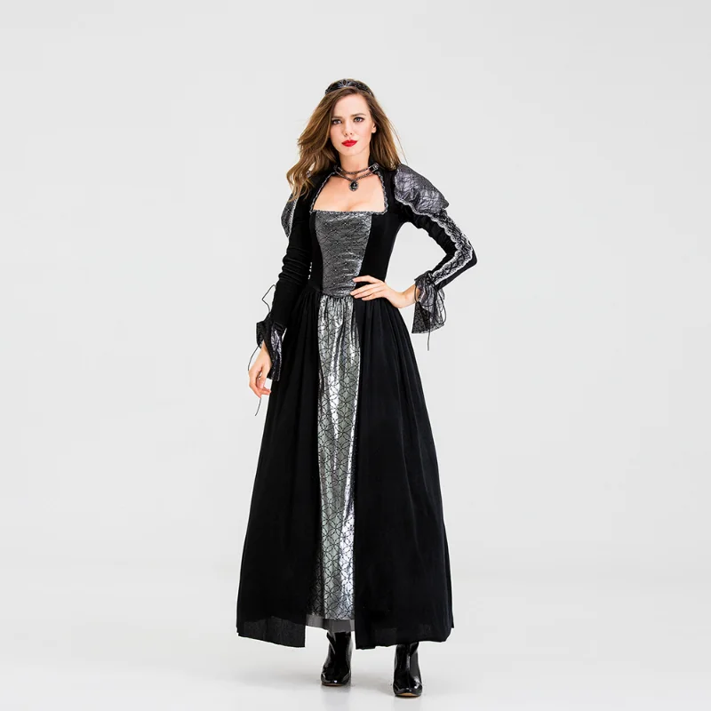 

Черный готический костюм вампира для женщин, Карнавальная форма на Хэллоуин, викторианская королева, косплей-униформа