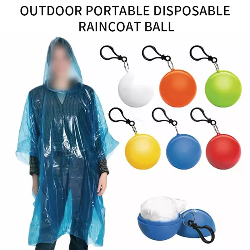 

NEW2023 Portable Raincoat Ball Waterproof Outdoor Rainwear Disposable Camping Hooded Rain Ponchos Ball Plastic Rain Cover Ball w