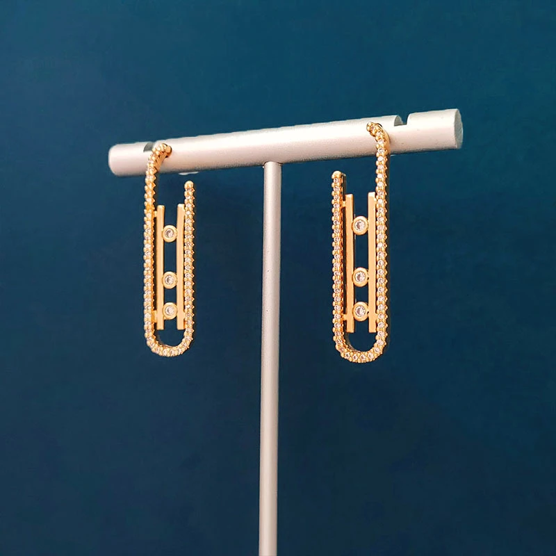 

Top Quality Long Size 3 PCS Sliding Stone U Shape Earrings Rose Gold Color Carbon Zircon Stud Earrings For Women