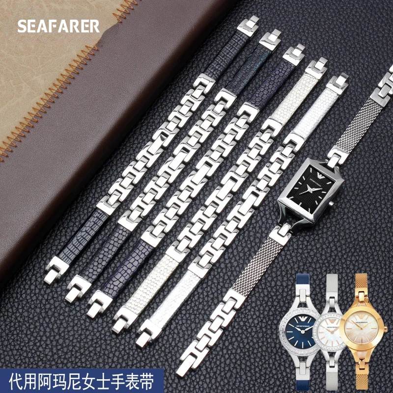 

WatchBands Stainless Steel Watch Strap for Amani Ar7330 Ar7426 Ar7329 Convex Leather Bracelet Female's Watch Band