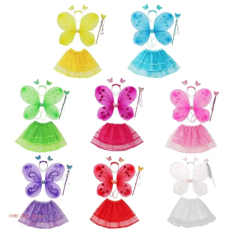 

Girls RolePlay Butterflies Costumes Princess Fairy Wing Tutu Skirt Magic Wand Headband Halloween Cosplay Party Props