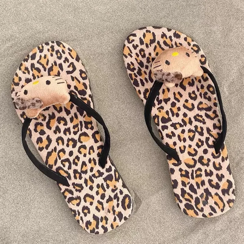 Женские леопардовые шлепанцы Hello Kitty Saniro летние резиновые Повседневные Легкие