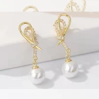 2022 new fashion korean version simulation pearl pendant earrings trend shiny rhinestone ladies earrings party jewelry