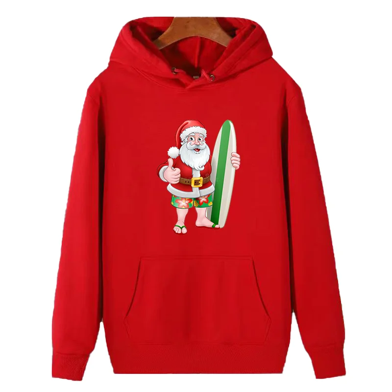 Santa Claus Surf fashion funny graphic Hooded sweatshirts winter thick sweater cotton fleece essentials hoodie Man sweatshirts