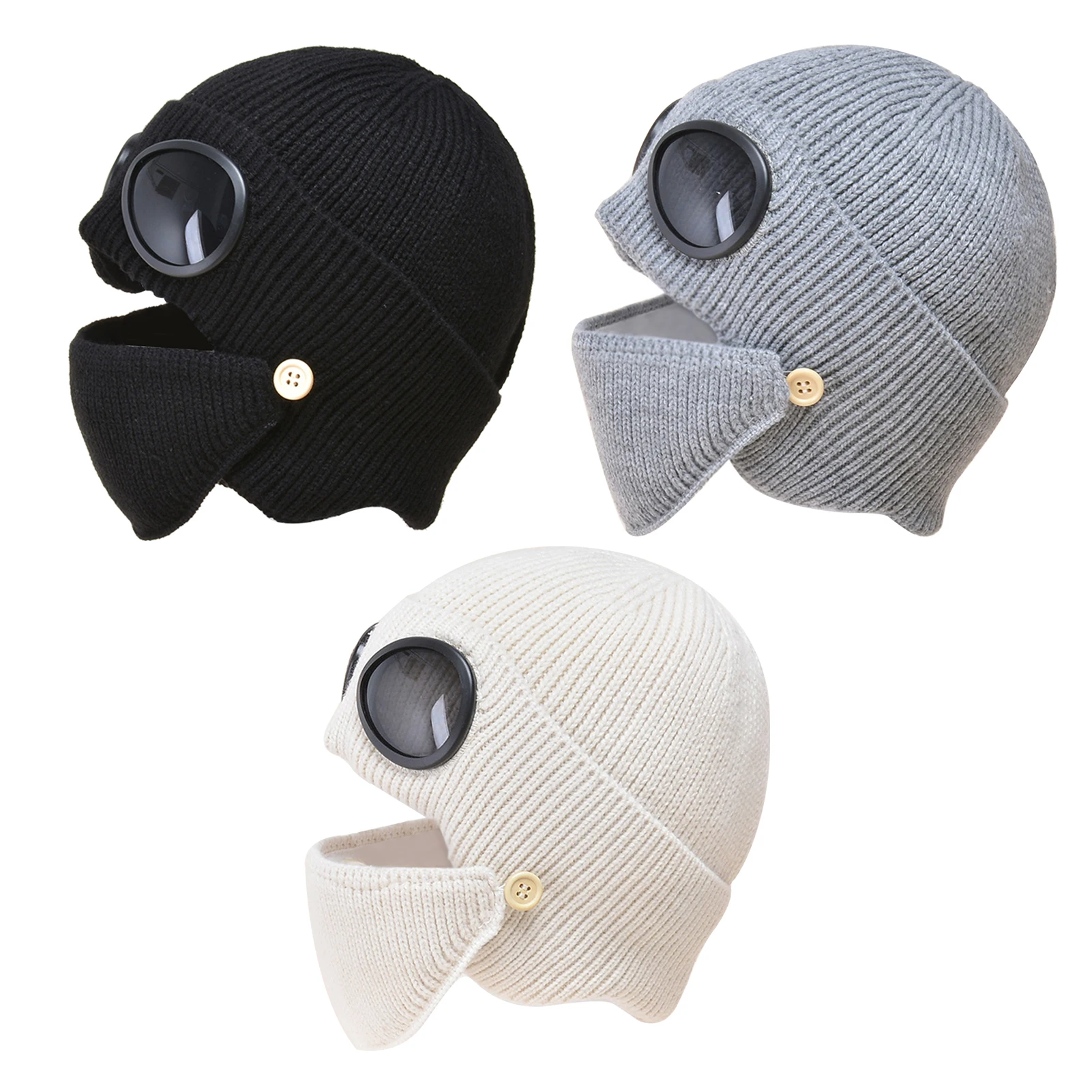 

Knitted Hat Face Neck Warmer Set Pilot Hat Style Knitted Hat Women Winter Hats Wool Cap Warm Cap Slouchy With Ear Warmer Knitted