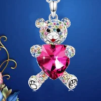 cute bear necklace heart shaped crystal pendant fashion trend birthday gift jewelry for women simple jewelry wholesale