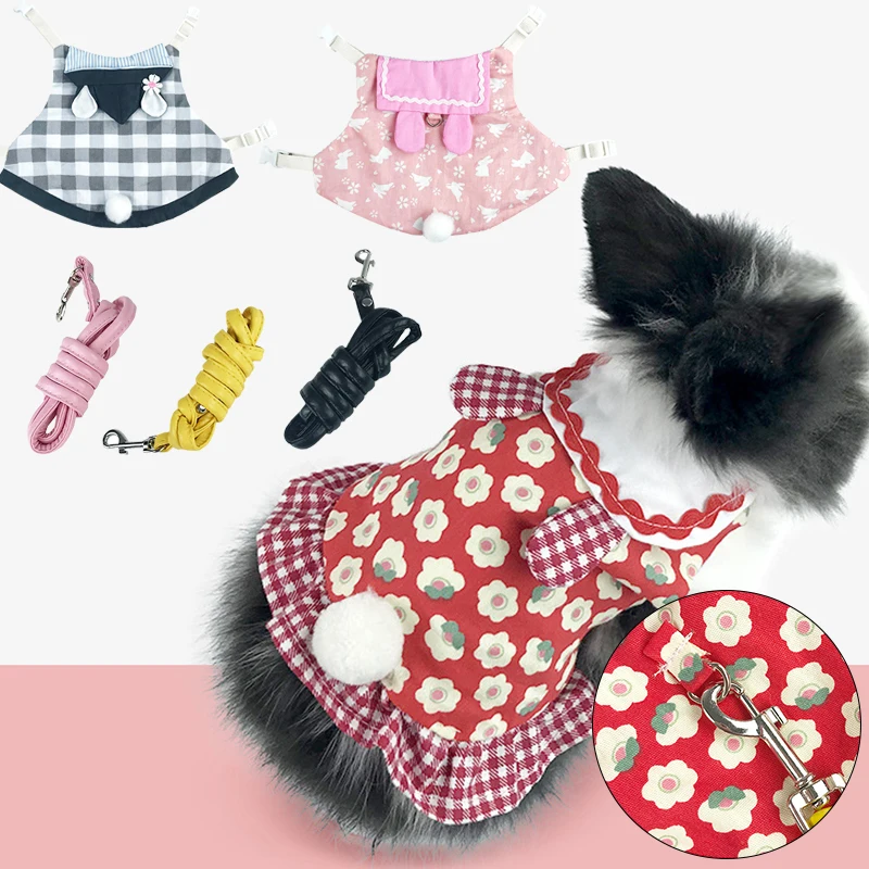 

Small Animal Harness Vest Leash Set Soft Floral Skirt Clothes Rabbit Ferret Bunny Hamster Small Cute Sweet Pet Supplies