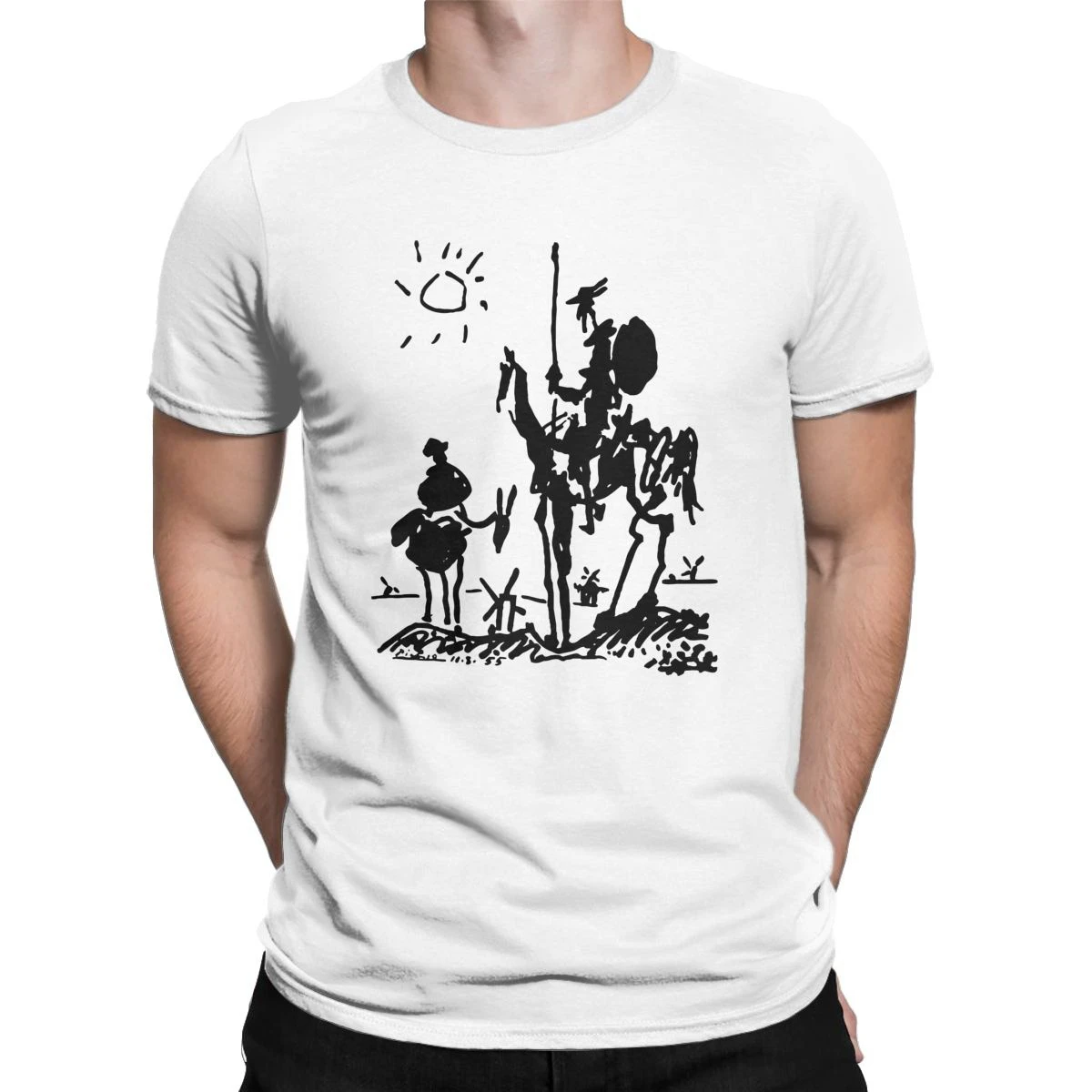 

Men's T-Shirts Picasso Art Painting Funny Cotton Tee Shirt Short Sleeve Don Quixote knight T Shirts Clothes Birthday Present