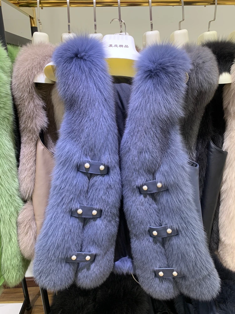 Fashion Luxury Korean Style Fox Fur Mid-Length Vest Coat Ladies 2022 New High Quality Fur Integrated Real Woolen Vests for Women