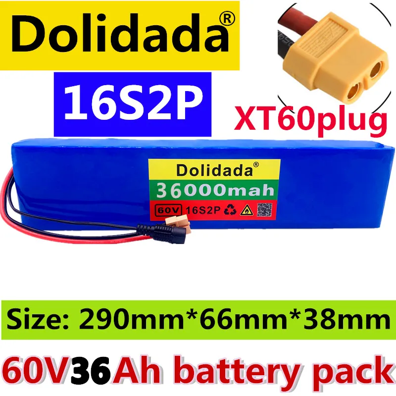 

60V 16S2P 36Ah 18650 Li-ion Battery Pack 67.2V 36000mAh Ebike Electric bicycle Scooter with BMS 1000Watt XT60