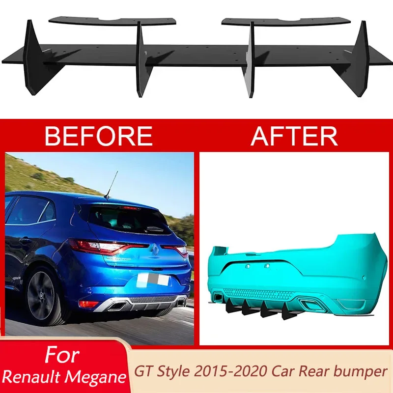 Фото Задний бампер для Renault Megane 2015-2020: диффузор, сплиттер, защитная накладка, спойлер в стиле GT, комплект обвеса, аксессуары №1